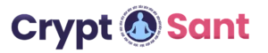 CryptoSant icon depicting a light blue meditative figure in a lotus position, surrounded by a circular border with repeating 'संत' in Devanagari script, representing mindfulness in cryptocurrency.